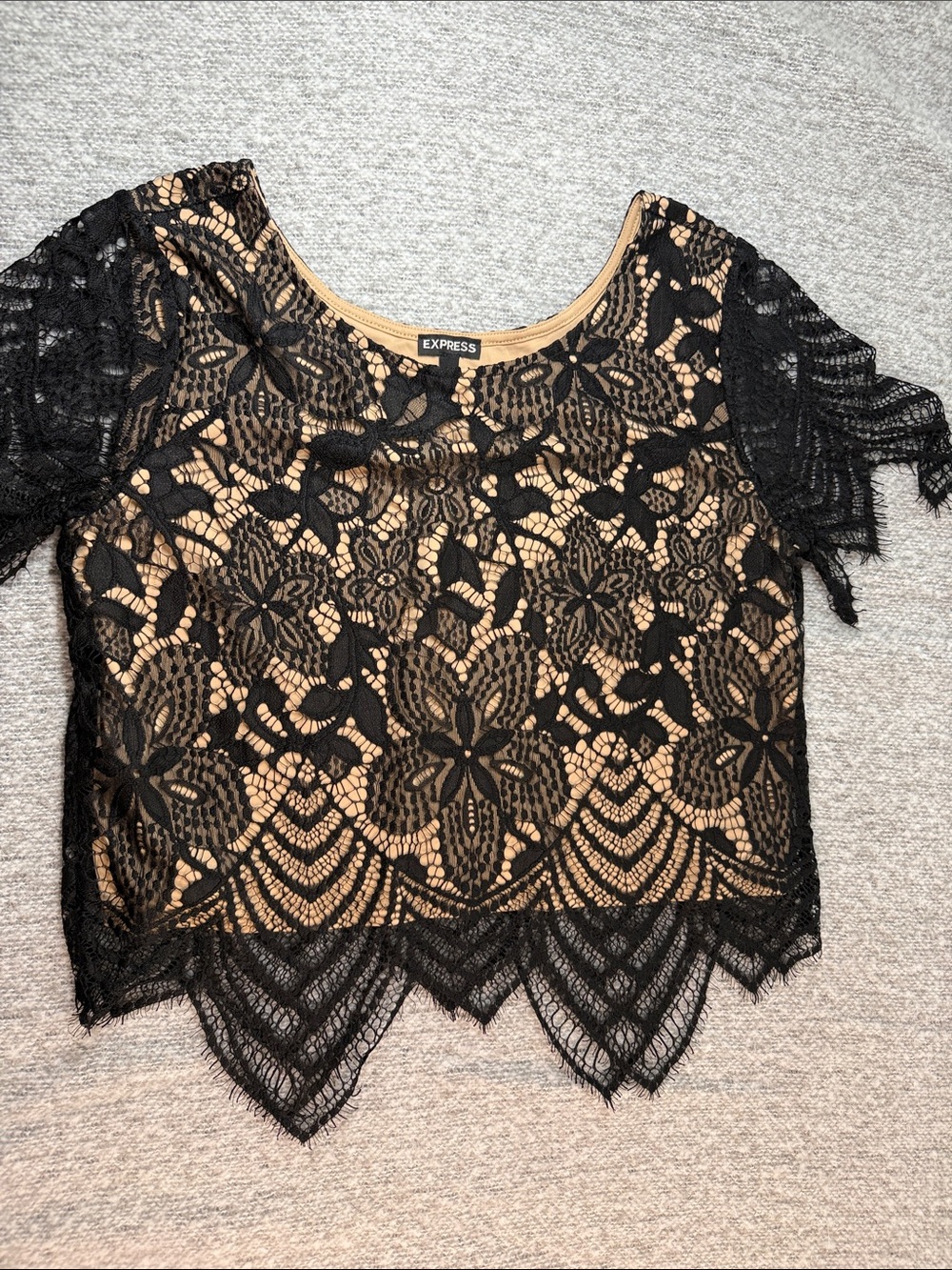 Express Black Lace Crop Top with Nude Underlay Size M